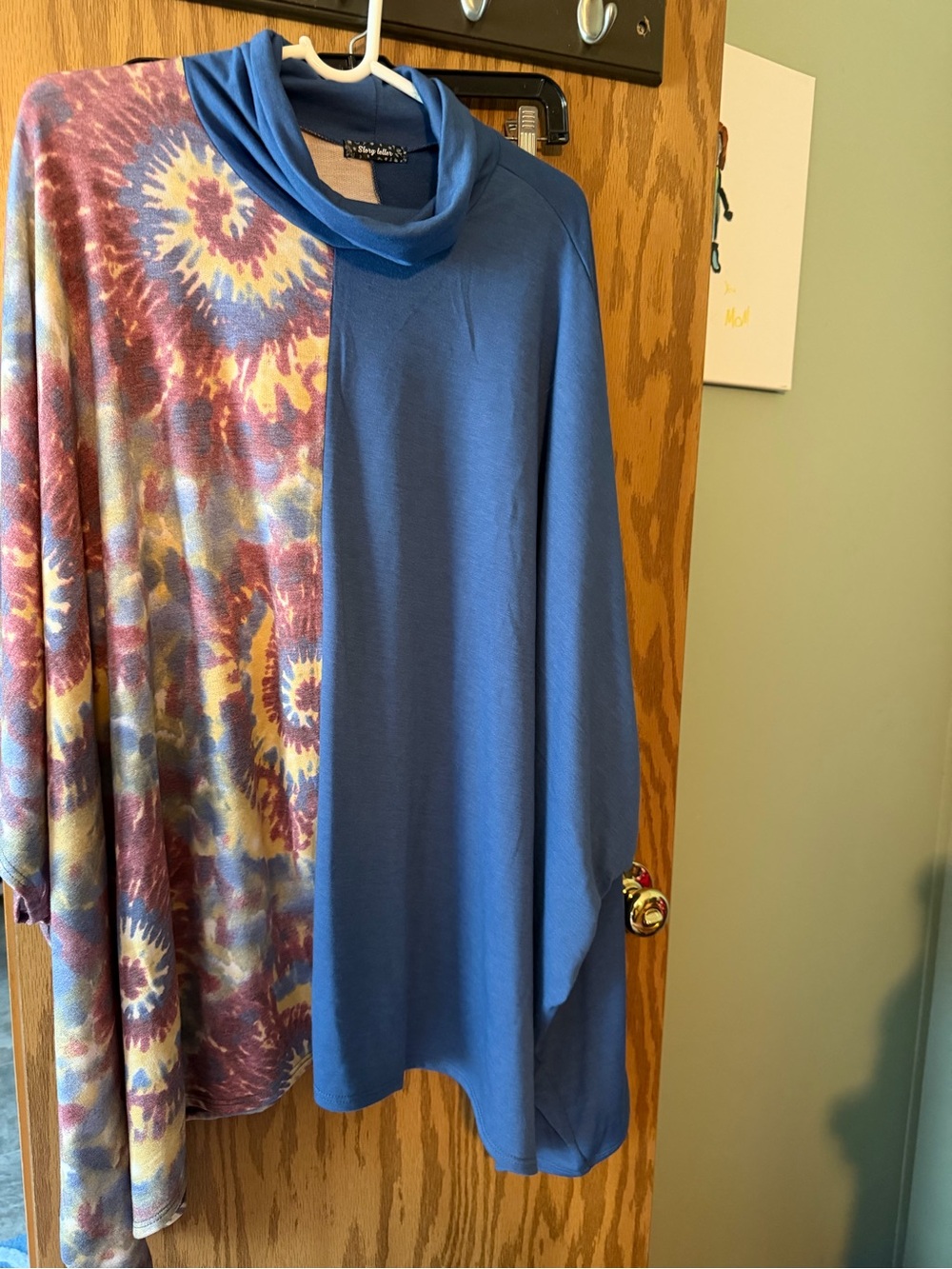 Blue Cowl Neck Tunic with Tie-Dye Panel